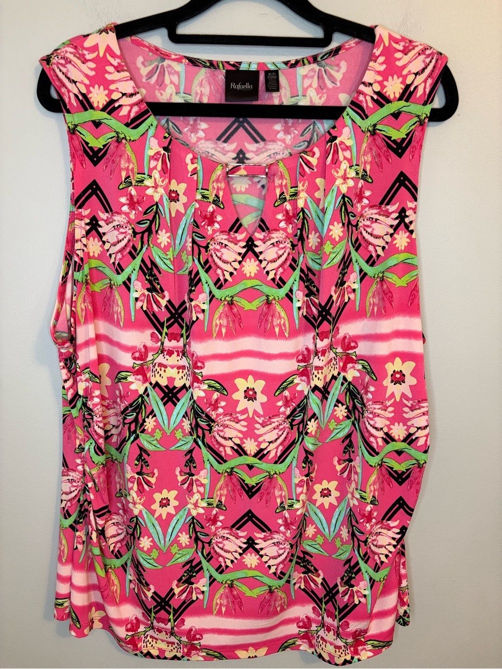 Rafaella Pink Tropical Floral Sleeveless Blouse XL Petite